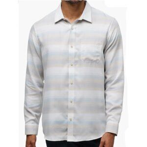 TravisMathew Cloud Flannel Stripe Button Up Shirt XXL Oxford Tan NWT Stretch